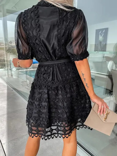 Patchwork Lace Elegant Mini Dress - Mainovoo.